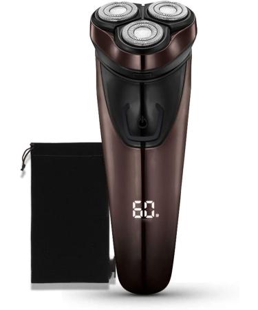 Electric Shavers for Men Mens Electric Razor Dry Wet Waterproof Man Rotary Shaver Portable Facial Cordless Shaver USB Rechargeable with Led Display (Color : Silver)(Brown)