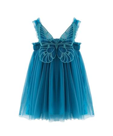 PythJooh Baby Girl Tulle Dress Toddler Girl Sleeveless Butterfly Wings Tutu Princess Dress Daisy Stars Sundresses for 0-4Years 12-18 Months Butterfly Wings Peacock Blue