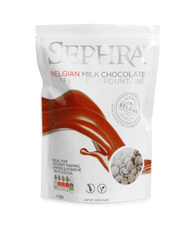 Sephra Giles and Posner 450g Belgian Milk Couverture Chocolate Callets/Drops/Chips for Fountains Melting Baking Fondue Chocolate Making Pastries and Desserts - Gluten Free and Halal Pack of 1