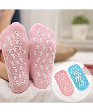Veewon 2 pairs of moisturizing gel socks with spa quality gel for moisturizing vitamin E and oil infounded helping repair dry broken skin and fillings feet blue+pink