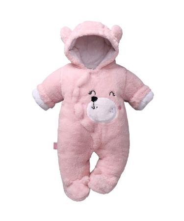 JiAmy Baby Hooded Romper Winter Jumpsuit Flannel Outfits Boys Girls Pajamas Toddler Onesie Footies Outwear 3-18 Months Pink 9-12 Months