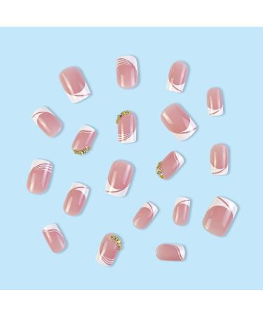 False Nails Short French Stick on Nails 24pcs Square Pink Press On Nails with Glue Elegant Design Sweet Fake Nails for Women Girls (Sweet French) - Buy Online on SooperMarket.com