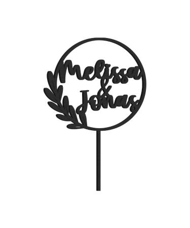 Cake topper personalized with name - natural wood decoration accessory cake material: birch multiplex (birch multiplex-black)