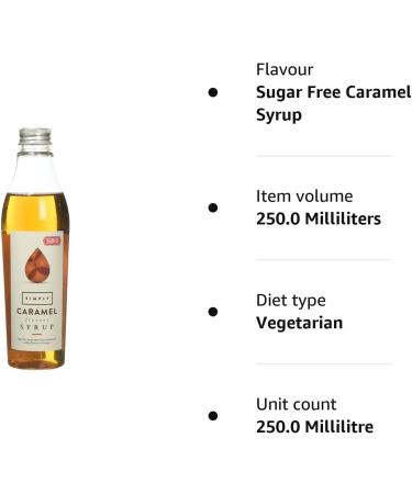 Sugar Free Caramel Syrup - Low Calorie, Vegan & Nut Free (250ml) - Ideal for Coffee, Cocktails & Baking - Buy Online on SooperMarket.com