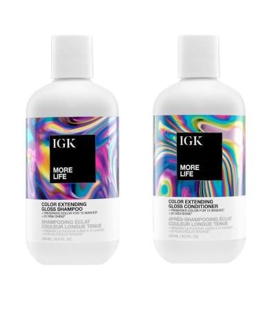 IGK MORE LIFE Color Extending Gloss Shampoo and Conditioner Set | Preserves Color Treated Hair | UV Protection | Vegan + Cruelty-Free | 8 oz