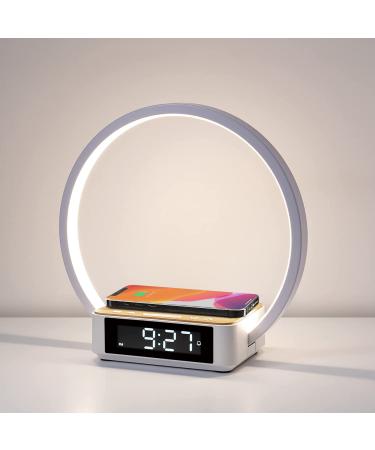 Wilit LED bedside lamp with wireless charging function light alarm clock Touch Touch Dimmable with 3 brightness levels warm night light with 5W wireless charger for bedrooms wood & white 5W wood