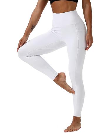 HOTSTUDIO White X-Large Yoga Pants with Pockets | High Waisted Workout Leggings for Women | Tummy Control Athletic Gym Leggings - Buy Online on SooperMarket.com