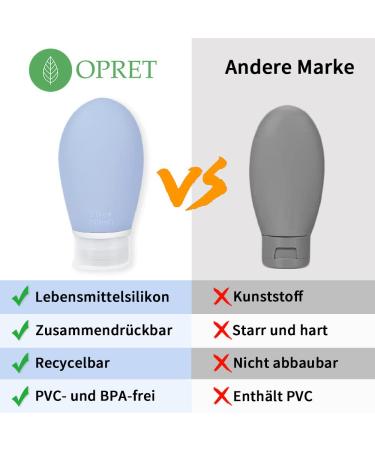 OPRET 4-Piece Silicone Travel Bottles Set - 60ml Leakproof Refillable BPA-Free Containers for Shampoo & Cream - TSA-Approved in Blue Green Pink & Gray - Buy Online on SooperMarket.com