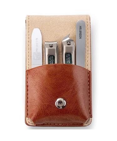 Manicure set men 4PCs nail clip set manicure set with leather case gift for nail clippers stainless steel with nail-knob nail file 4-piece set