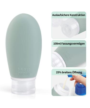 4-Pack 100ml Silicone Travel Bottles Set - Leak-Proof Refillable BPA-Free - Ideal for Cosmetics & Shampoo - TSA Approved - Gray White Blue Green - Buy Online on SooperMarket.com