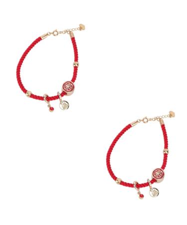 STOBOK 2 pcs Student Red Rhinestones Braided Wrist Durable Women Rope Chic Wearing Bracelet Ornament