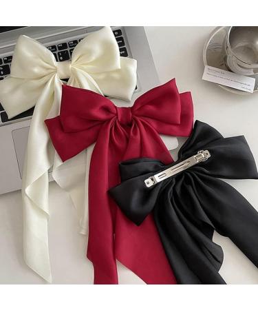 3PCS Large Satin Ribbon Bow Hair Clips Set - Vintage Style Hair Barrettes for Girls & Ladies - Buy Online on SooperMarket.com