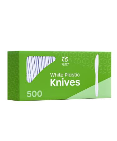 Comfy Package 500 Pack Extra Heavyweight Disposable White Plastic Knives