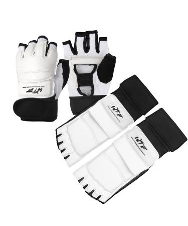 LangRay Taekwondo Karate Gloves & Sparring Gear Foot Protector Set, Karate Boxing Sparring Foot Guard and Half-Finger Gloves Kit for Martial Arts TKD Kung Fu Punch Bag Kickboxing MMA Training