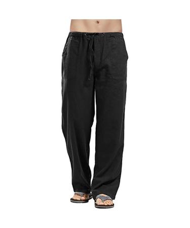 Pants men casual loose fit leisure pants beach pants cotton pants light yoga pairs of loose summer fabric trousers for men m black