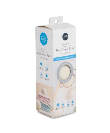 Core Home Reduces Clothing Wrinkles Saves Drying Time Diameter of 2.75 inches each White 100% Natural Wool Reusable Dryer Balls 3 Piece Set 42496