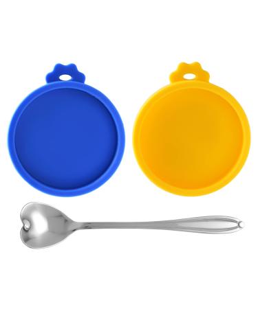 COMTIM Cat Food Can Lids, Silicone Pet Food Can Lids Small Cat Food Can Lids Covers for 3 oz Cans, 2 Lids with a Cat Food Spoon
