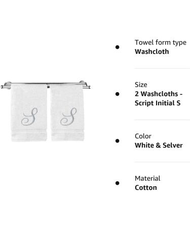 Monogrammed Washcloth Towel Set - Personalized Gift - Silver Script Embroidered - 100% Turkish Cotton - Soft Terry Finish - Set of 2 - 13x13 Inches - Extra Absorbent - Initial S White - Buy Online on SooperMarket.com