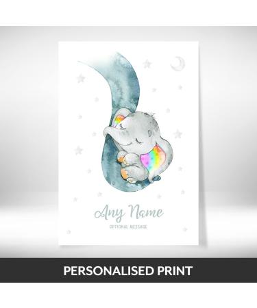 Personalised Rainbow Baby Gifts - DUMBO Elephant Wall Print | New Baby Gift for Birth, Birthday, Christening | Keepsake Nursery Decor - Buy Online on SooperMarket.com