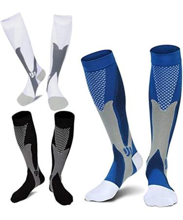 Braleto 3 Pairs Compression Socks Women Men Long Support Socks Graduated Compression Socks Sport Compression Socks Fit for Sports Football Flight Fitness Running Suitable for Wide Calves