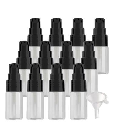 ZEOABSY 12 Pieces 10 ml Transparent Lotion Bottles with Black Pump 10ml Empty PET Plastic Lotion Pump Bottle Cosmetic Gel Travel Container for Cosmetic Make up Cleaning + 2 x Funnel Transparent 10ml