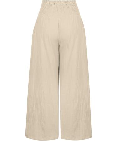 TUNUSKAT Women's Cotton Linen Wide Leg Palazzo Pants with Pocket - Medium, Khaki - Buy Online on SooperMarket.com