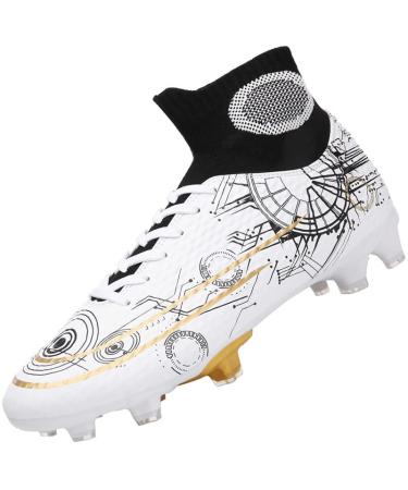 YANGTAOZI Men's Soccer Shoes Cleats Professional Fg/Ag High-Top Football Boots Breathable Athletic Football Training Sneakers for Outdoor Indoor 9 White