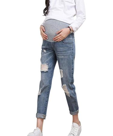 Xiedeai Maternity Jeans for Women - High Waist Over Bump Trouser, Casual Ripped Denim Pants XXL Blue - Buy Online on SooperMarket.com