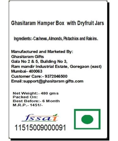 Ghasitaram Gifts Jaiccha Ghasitaram Hamper Box with Dryfruit Jars |Diwali Gifts Holi Rakhi Valentine Christmas Birthday Anniversary Gift for Her Him Mothers Day Fathers Day| - Buy Online on SooperMarket.com