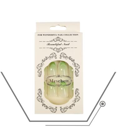 24PC Glossy Gradient Green Coffin Press-On Nails - Medium French Tip Design for Women & Girls - Buy Online on SooperMarket.com