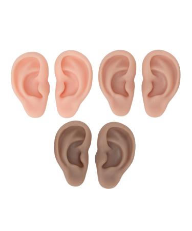 3 Pairs Ear Model Silicone Soft Flexible Ears 3 Colors Artificial Reusable Simulated Ear Model for Novice Practice Ear Hole Drilling