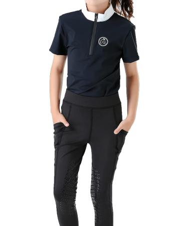 TrustBreech Kids' Short Sleeve Equestrian Sun Shirt - Made in USA, Moisture-Wicking, Ice Fil Lite, Navy - Buy Online on SooperMarket.com