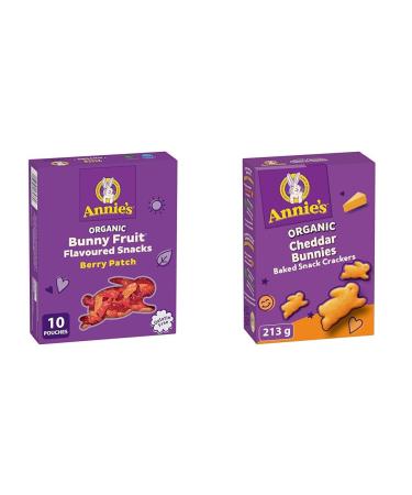 ANNIE'S - FAMILY PACK SIZE - Organic Fruit Flavoured Snacks Berry Pack of 10 Pouches & Cheddar Baked Snack Crackers Organic No Artificial Flavours No Synthetic Colours Fruit Snack + Snack Crackers