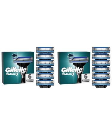 Gillette Mach3 razor blades 6 replacement blades for wet razors men with 3-blade (pack of 2) 6 pieces (pack of 2) 6 blades