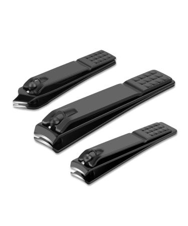 Nail Clippers Set Black Matte Stainless Steel Fingernail & Thick Toenail & Ingrown Nail Clippers, Perfect 3 pcs Nail Clippers Cutter for Men and Women(Black)