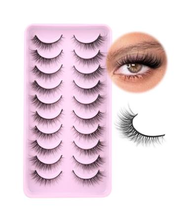 Natural Lashes Cat Eye Lashes 10 Pairs Wispy Lash Strips 12MM Short Lashes Natural Eyelashes Extensions Fox Eye Lashes Fluffy Faux Mink Lashes Strip by Zegaine A- Natural