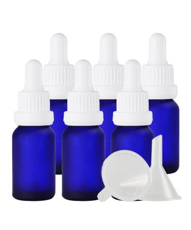 Zeoabsy 6 pieces 15 ml frosted blue glass pipette bottle with white originality lock pipette ring empty clear glass bottle glass pipette drip bottle for essential oils aromatherapy 15ml blue