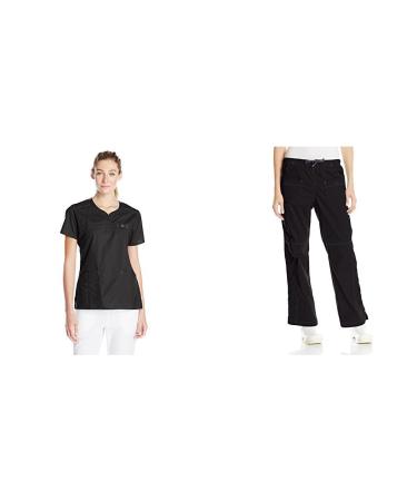 WonderWink Women's Wonderflex Patience Scrub Top Large Top and Bottom Black