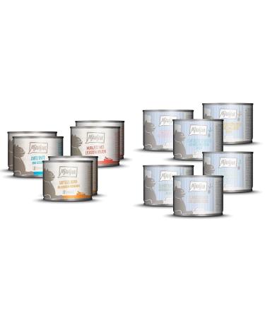 Mjamjam - Premium wet food for cats - trial package 6 -pack (6 x 200 g) & - Premium wet feed for cats - Tasting package I on sauce 6 Pack (6 x 185g) grain free with extra meat bundle with wet feed (6 x 185g)Mix package 200 g (6 Pack)