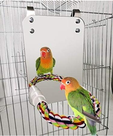 HYLYUN 7 Inch Bird Mirror with Rope Perch Cockatiel Mirror for Cage Bird Toys Swing Parrot Cage Toys for Parakeet Cockatoo Cockatiel Conure Lovebirds Finch Canaries
