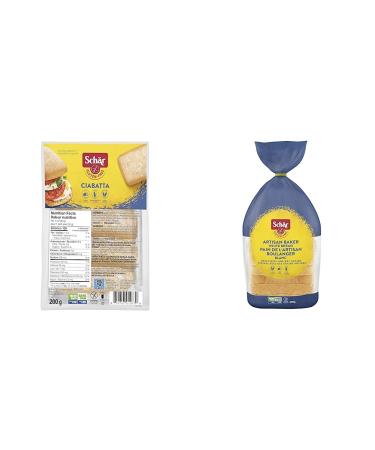 Schar Gluten-Free Ciabatta Buns - Non GMO Dairy Free Preservative Free Pack of 4 Rolls x 50g & Artisan Baker White Gluten-Free Bread - Non GMO Preservative Free 400g White Ciabatta Bun+ Bread