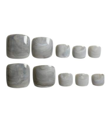 24Pcs Press On Toenails Marble False Toenails Full Cover French Tips Fake Toenails for Women Girls Sticker On Toenails Artificial Feet Nails Pedicure Art