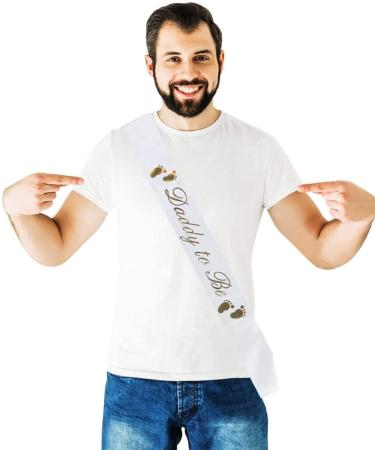 Dad To Be Gender Reveal Father To BeDaddy to Be Sash - Classy Baby Shower Sash For Dad To Be (White w/Gold Lettering) - Buy Online on SooperMarket.com