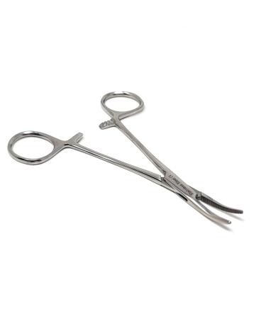 Multifunctional Hemostat Forceps 5" in Length with Curved Serrated Jaws Used as Fishing Pliers Ear Piercing Clamp and Pet Ear Nose Hair Pull Locking Tool Made of High Grade Stainless Steel
