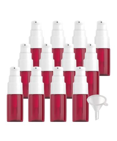 ZEOABSY 12 Pieces 10 ml Red Lotion Bottles with White Pump 10ml Empty PET Plastic Lotion Pump Bottle Cosmetic Gel Travel Container for Cosmetic Make up Cleaning + 2 x Funnel Red 10ml