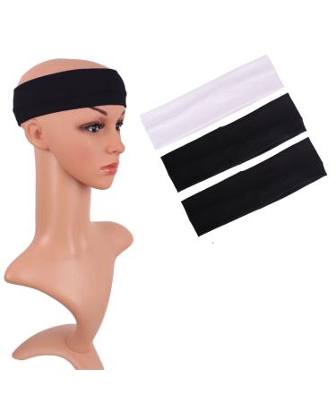 MapofBeauty 3 Pack Yoga Headbands Stretchy Cotton Head Band Hairwarp Sport Running Exercise Gym (Black and White)