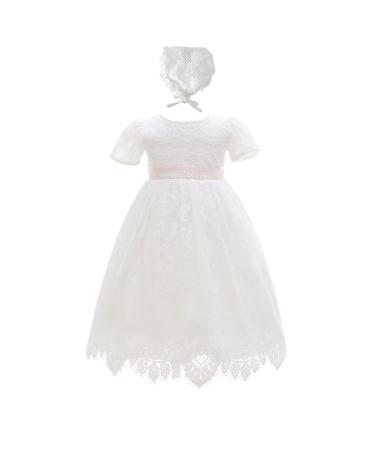 Leideur Baby Long Christening Gowns White Baptism Dress Special Occasion Dresses for Girls Birthday 18-24 Months White