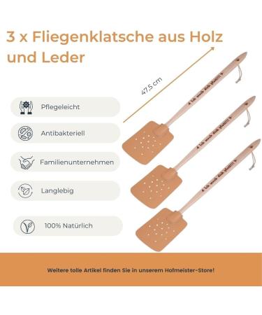 Hofmeister Fly Swatters - Set of 3 Beech Wood & Leather Insect Catchers | European Design 47.5 cm | I Make You Flat!!! - Buy Online on SooperMarket.com
