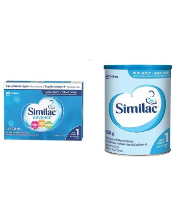 Similac Advance Step 1 Non-gmo Baby Formula Concentrated Liquid 385ml 0+ Months Blue 12 Count & Step 1 Non-GMO Baby Formula Powder 850 g 0+ Months