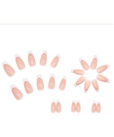 French Tips Press on Nails - Nude & White Acrylic Designs for Women | Stick on Fake Nails for Manicure Decoration - Buy Online on SooperMarket.com